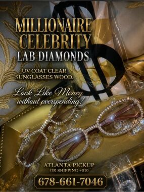Millionaire Celebrity Lab Stones UV coat clear sunglasses wood.